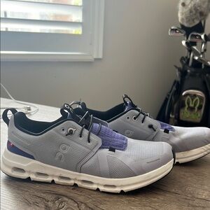 On Running Gray and Purple Sneakers